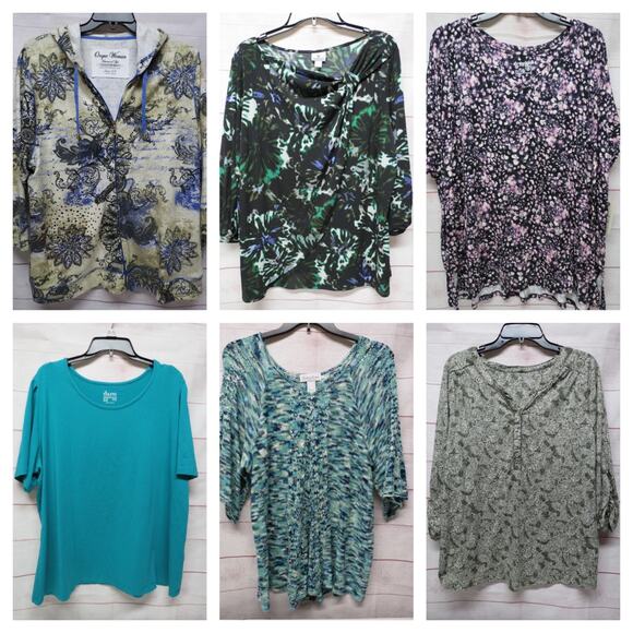 Lot of 6 Plus Size 2X Tops Blouses Jacket d&co Worthington Onque - Picture 1 of 16